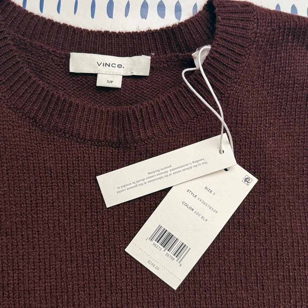 Vince Burgundy Short Sleeve Wool Blend Sweater - Picture 3 of 4